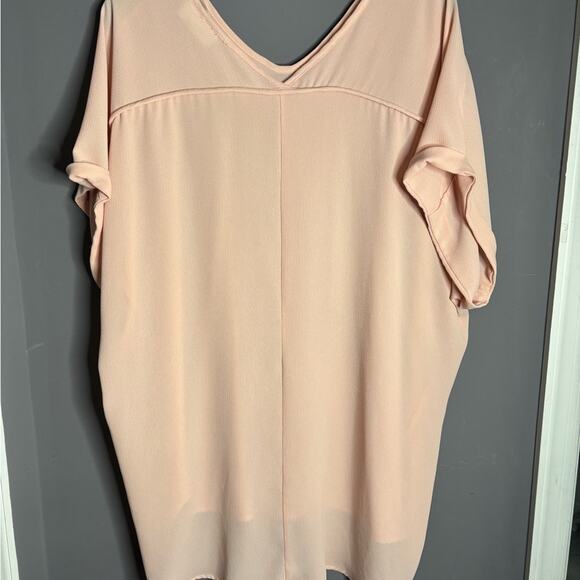 Janette Plus Pink Short Cuffed Sleeve Blouse With V Neckline Plus Size 2X - Picture 5 of 7